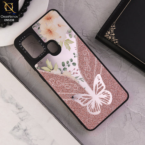 Samsung Galaxy A21s Cover - Design 3 - Trendy Floral Butterfly Shiny Mirror Soft Borders Protective Case