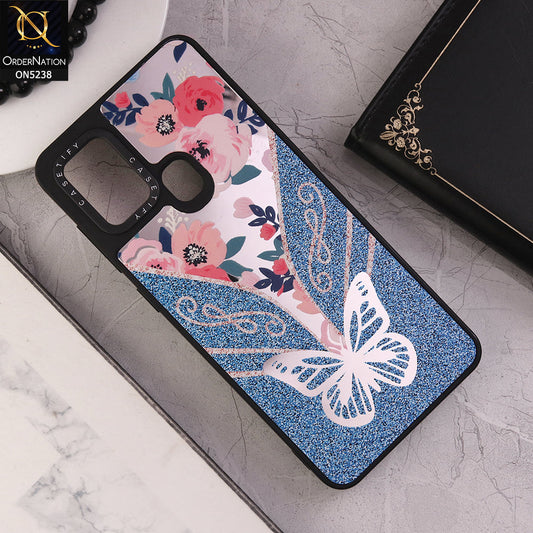 Samsung Galaxy A21s Cover - Design 4 - Trendy Floral Butterfly Shiny Mirror Soft Borders Protective Case