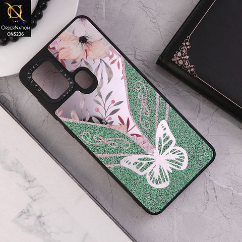 Samsung Galaxy A21s Cover - Design 5 - Trendy Floral Butterfly Shiny Mirror Soft Borders Protective Case