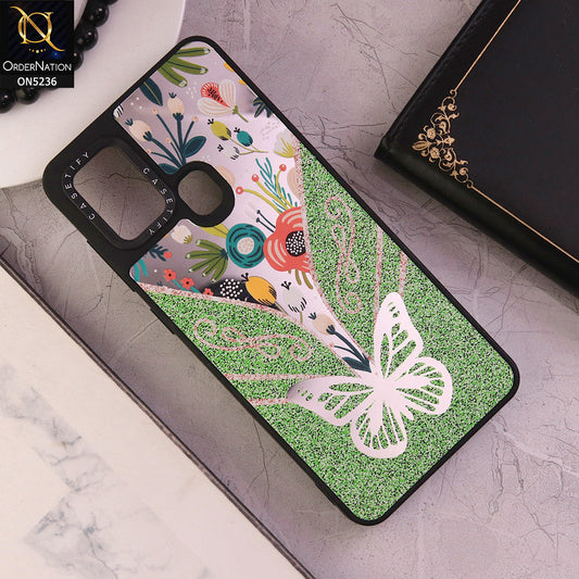 Samsung Galaxy A21s Cover - Design 6 - Trendy Floral Butterfly Shiny Mirror Soft Borders Protective Case