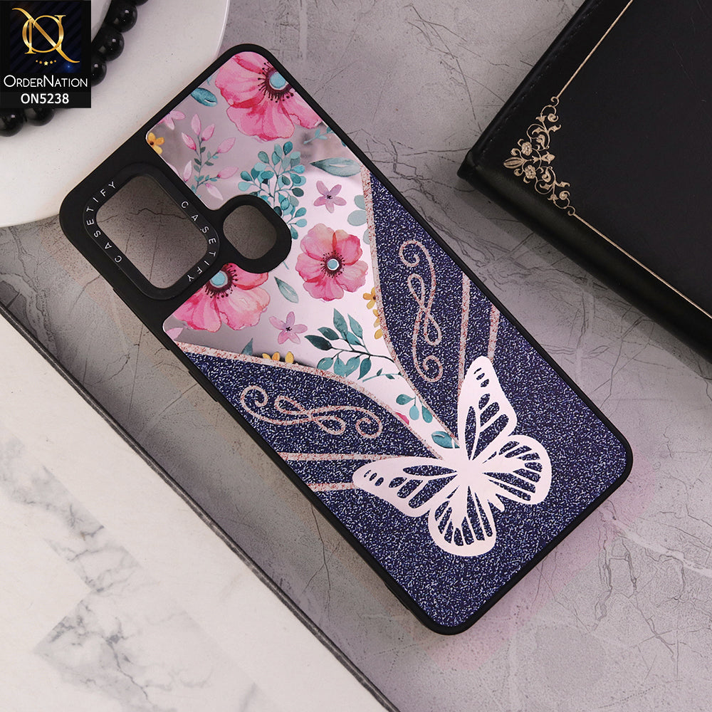 Samsung Galaxy A21s Cover - Design 9 - Trendy Floral Butterfly Shiny Mirror Soft Borders Protective Case