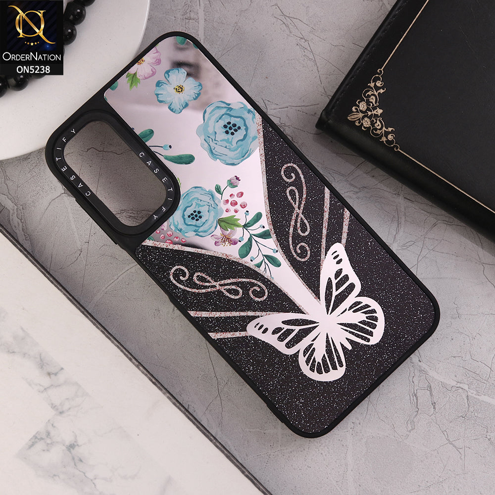 Samsung Galaxy A54 5G Cover - Design 1 - Trendy Floral Butterfly Shiny Mirror Soft Borders Protective Case