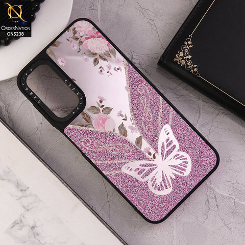 Samsung Galaxy M02s Cover - Design 2 - Trendy Floral Butterfly Shiny Mirror Soft Borders Protective Case