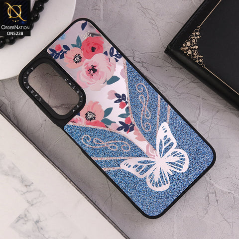 Samsung Galaxy A12 Cover - Design 4 - Trendy Floral Butterfly Shiny Mirror Soft Borders Protective Case