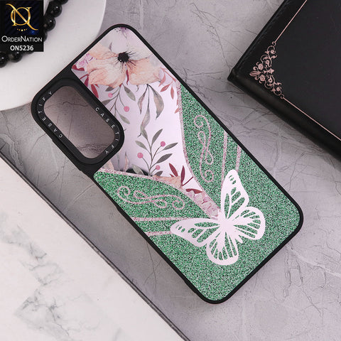 Samsung Galaxy A02s Cover - Design 5 - Trendy Floral Butterfly Shiny Mirror Soft Borders Protective Case