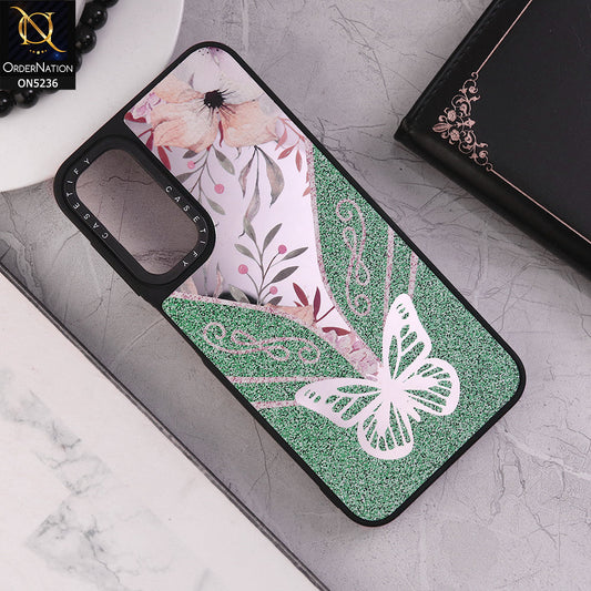 Samsung Galaxy A34 5G Cover - Design 5 - Trendy Floral Butterfly Shiny Mirror Soft Borders Protective Case