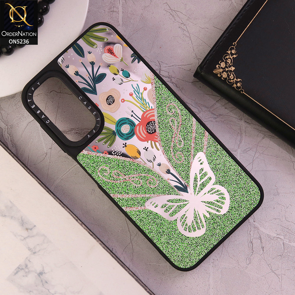 Samsung Galaxy A34 5G Cover - Design 6 - Trendy Floral Butterfly Shiny Mirror Soft Borders Protective Case