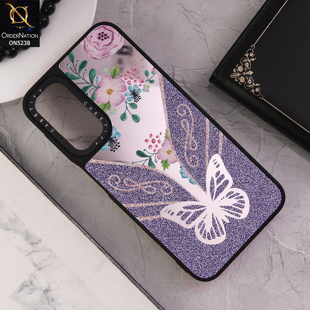 Samsung Galaxy A12 Cover - Design 7 - Trendy Floral Butterfly Shiny Mirror Soft Borders Protective Case