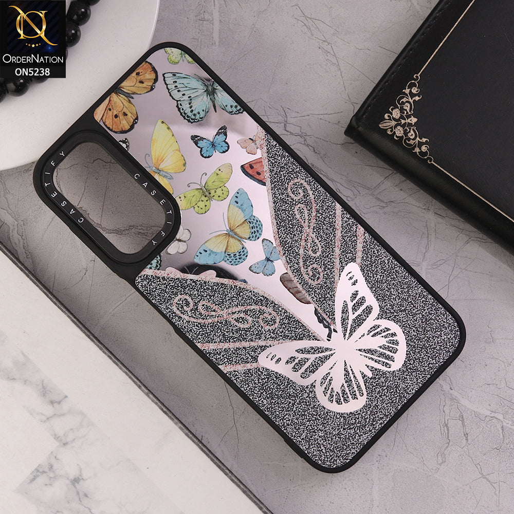 Samsung Galaxy A14 Cover - Design 8 - Trendy Floral Butterfly Shiny Mirror Soft Borders Protective Case