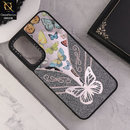 Samsung Galaxy A12 Cover - Design 8 - Trendy Floral Butterfly Shiny Mirror Soft Borders Protective Case