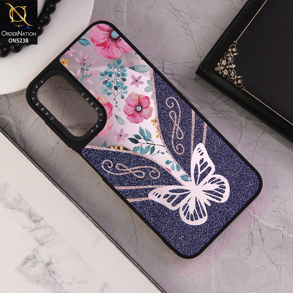 Samsung Galaxy M02s Cover - Design 9 - Trendy Floral Butterfly Shiny Mirror Soft Borders Protective Case