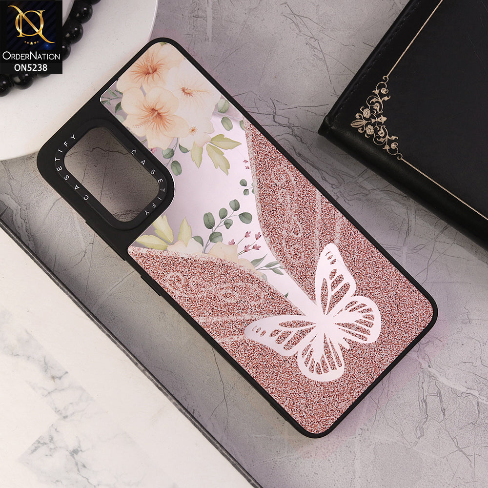 Samsung Galaxy A32 Cover - Design 3 - Trendy Floral Butterfly Shiny Mirror Soft Borders Protective Case