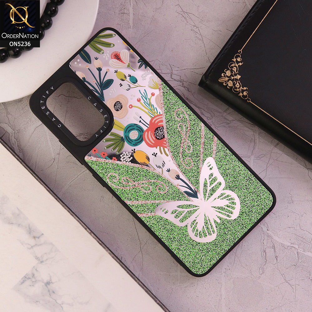 Samsung Galaxy A32 Cover - Design 6 - Trendy Floral Butterfly Shiny Mirror Soft Borders Protective Case