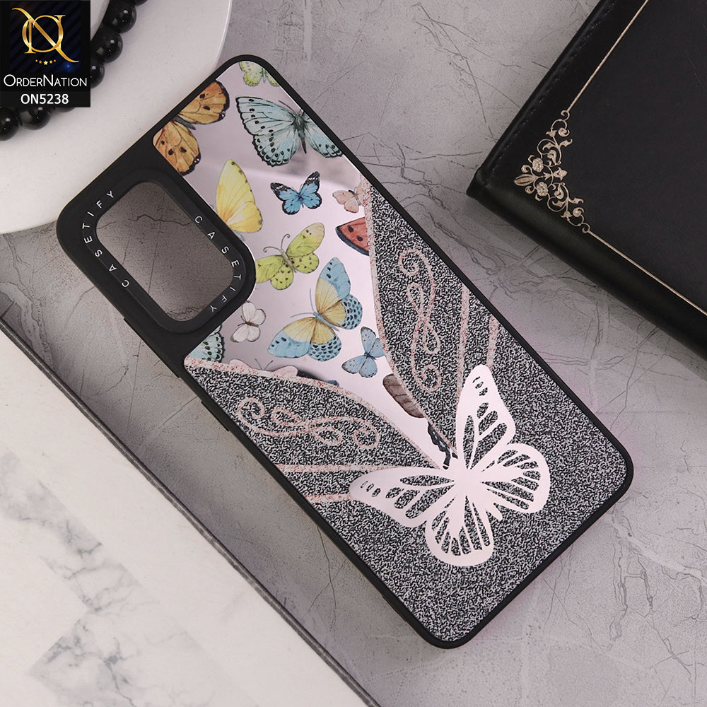 Samsung Galaxy A32 Cover - Design 8 - Trendy Floral Butterfly Shiny Mirror Soft Borders Protective Case