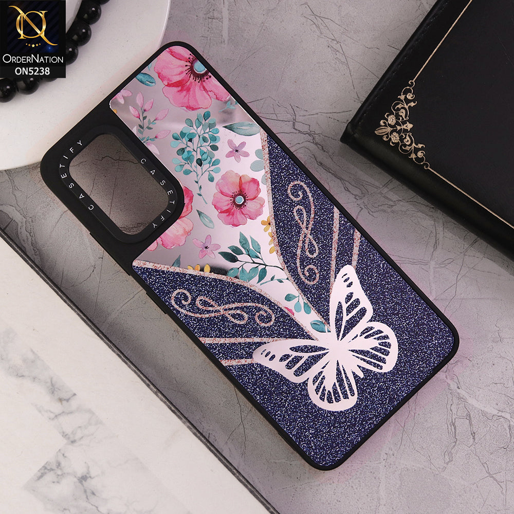 Samsung Galaxy A32 Cover - Design 9 - Trendy Floral Butterfly Shiny Mirror Soft Borders Protective Case