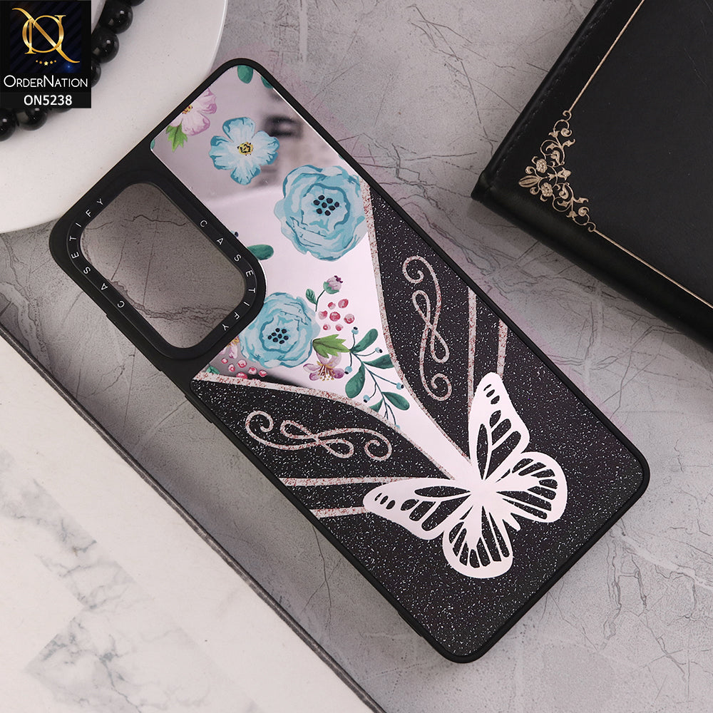 Samsung Galaxy A52 Cover - Design 1 - Trendy Floral Butterfly Shiny Mirror Soft Borders Protective Case