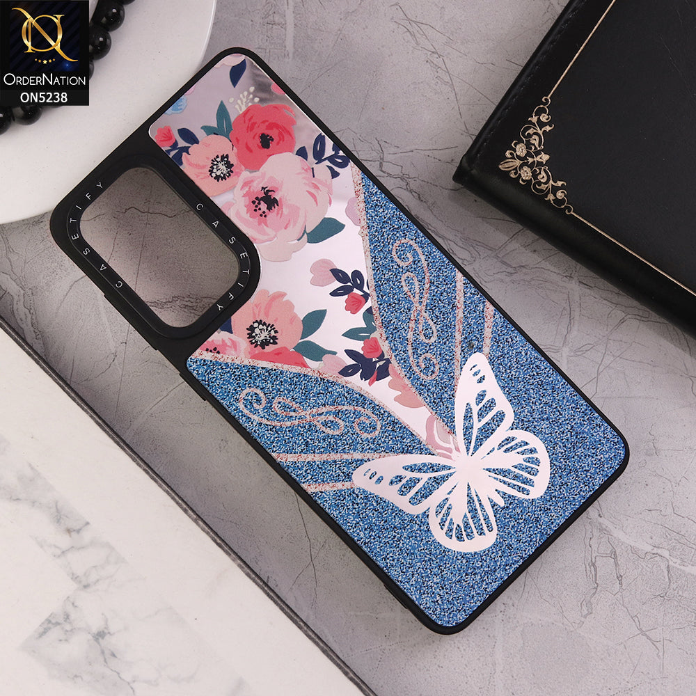 Samsung Galaxy A73 5G Cover - Design 4 - Trendy Floral Butterfly Shiny Mirror Soft Borders Protective Case