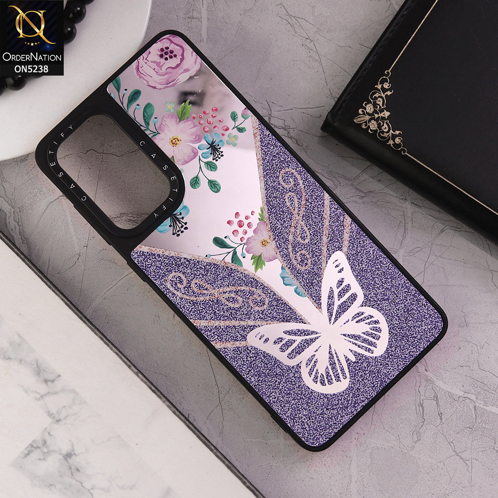 Samsung Galaxy A23 Cover - Design 7 - Trendy Floral Butterfly Shiny Mirror Soft Borders Protective Case