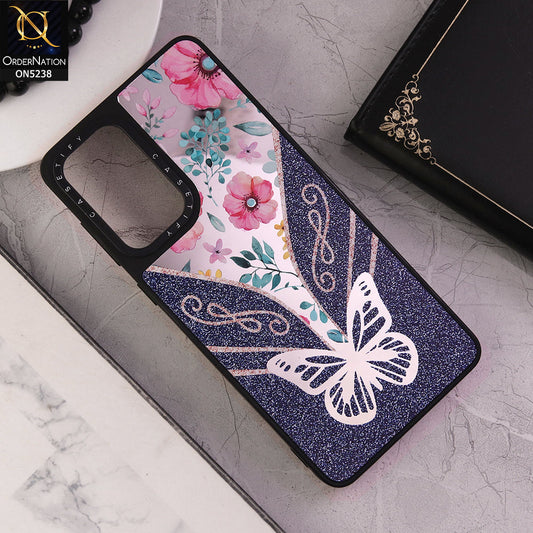 Samsung Galaxy A23 Cover - Design 9 - Trendy Floral Butterfly Shiny Mirror Soft Borders Protective Case