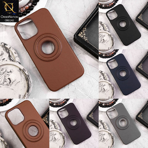 iPhone 8 / 7 Cover - Black - Luxury Pu Leather Texture Magsafe Soft Border Protective Case With Logo Hole