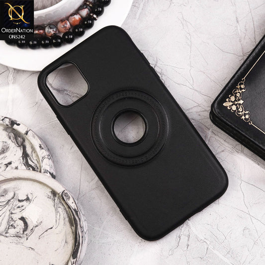 iPhone 11 Cover - Black - Luxury Pu Leather Texture Magsafe Soft Border Protective Case With Logo Hole