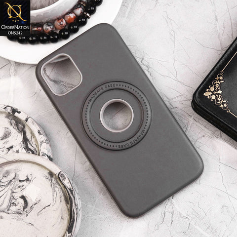 iPhone 11 Cover - Gray - Luxury Pu Leather Texture Magsafe Soft Border Protective Case With Logo Hole