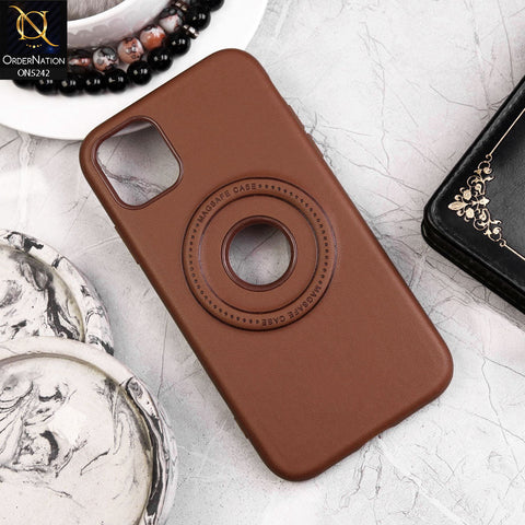 iPhone 11 Cover - Light Brown - Luxury Pu Leather Texture Magsafe Soft Border Protective Case With Logo Hole