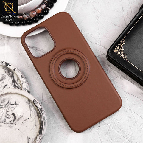 iPhone 13 Pro Max Cover - Light Brown - Luxury Pu Leather Texture Magsafe Soft Border Protective Case With Logo Hole