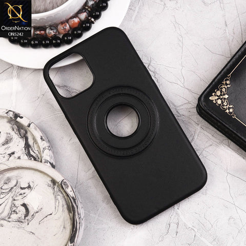 iPhone 14 Cover - Black - Luxury Pu Leather Texture Magsafe Soft Border Protective Case With Logo Hole