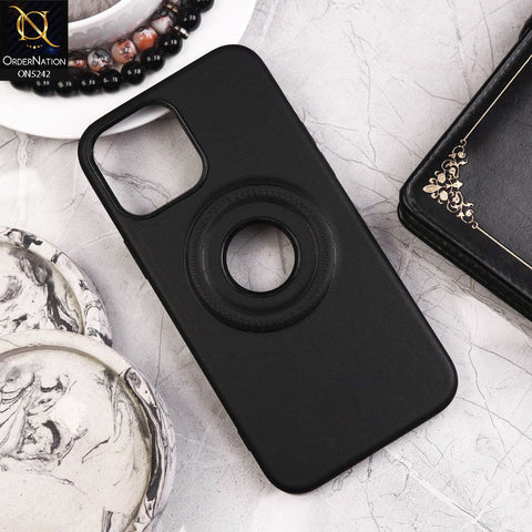 iPhone 14 Pro Cover - Black - Luxury Pu Leather Texture Magsafe Soft Border Protective Case With Logo Hole