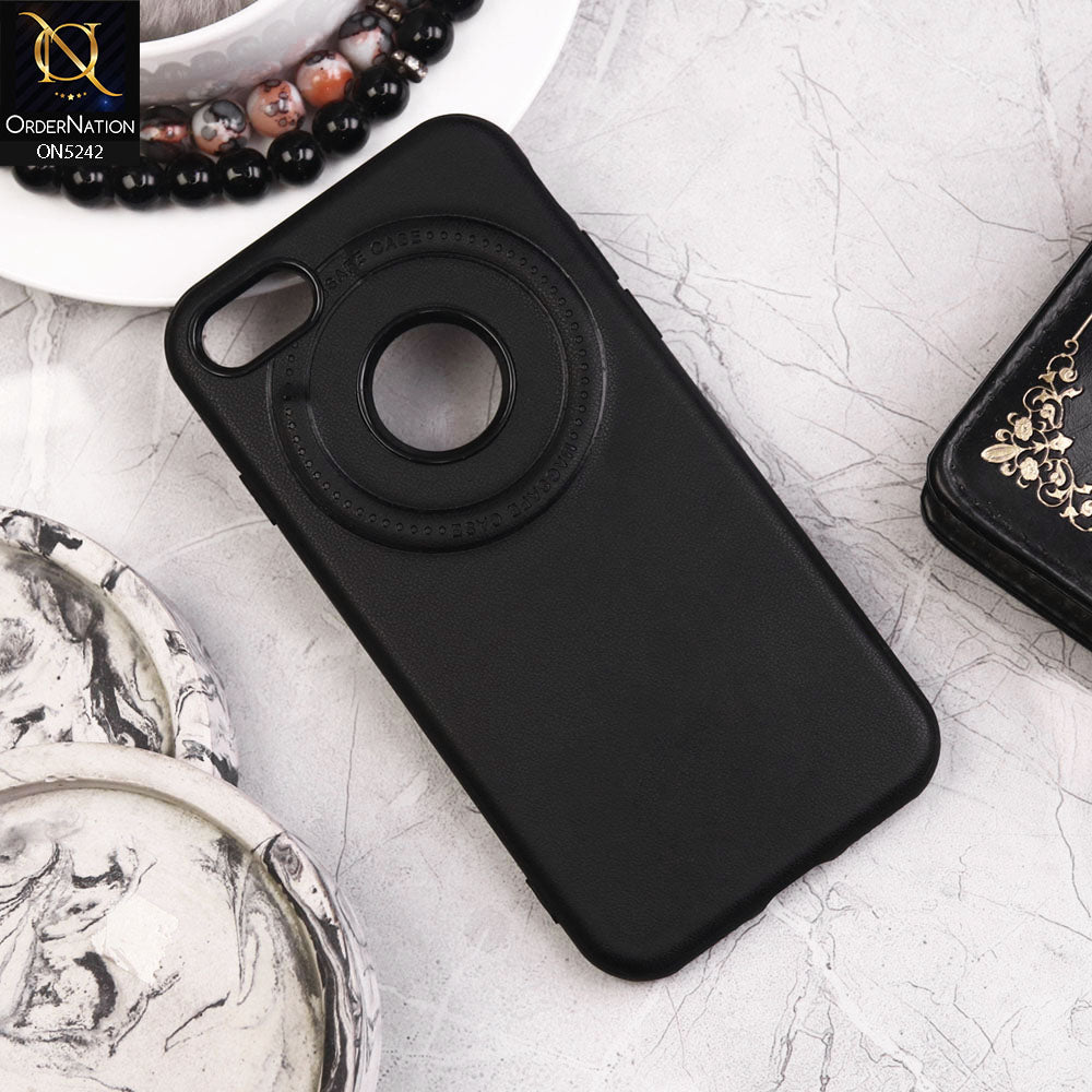 iPhone 8 / 7 Cover - Black - Luxury Pu Leather Texture Magsafe Soft Border Protective Case With Logo Hole