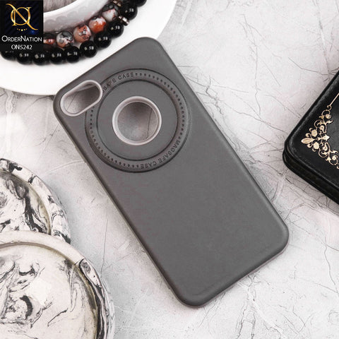 iPhone 8 / 7 Cover - Gray - Luxury Pu Leather Texture Magsafe Soft Border Protective Case With Logo Hole