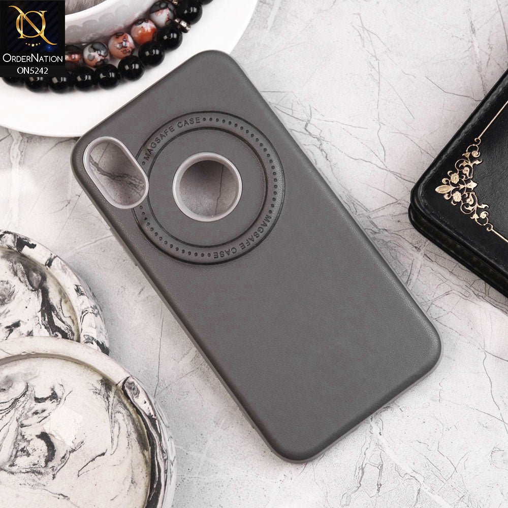 iPhone XS / X Cover - Gray - Luxury Pu Leather Texture Magsafe Soft Border Protective Case With Logo Hole