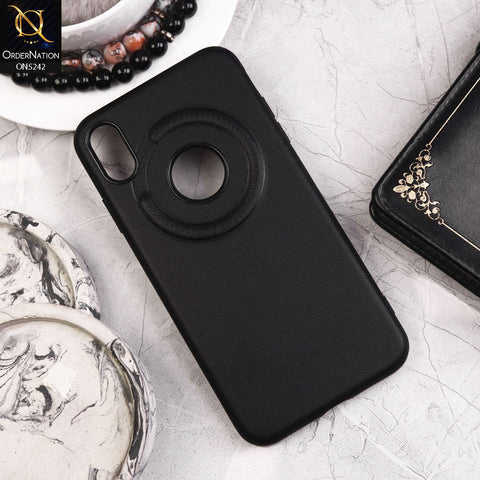 iPhone XS Max Cover - Black - Luxury Pu Leather Texture Magsafe Soft Border Protective Case With Logo Hole