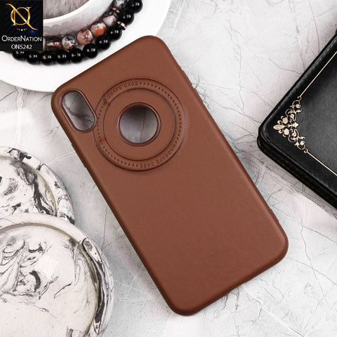 iPhone XS Max Cover - Light Brown - Luxury Pu Leather Texture Magsafe Soft Border Protective Case With Logo Hole