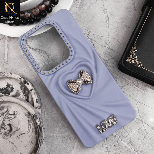 Infinix Hot 40 Cover - Blue - 3D Love Rhinesteart Wrinkle Fold Design Soft Silicon Protective Case