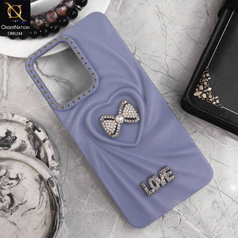 Xiaomi Redmi 13 Cover - Blue - 3D Love Rhinesteart Wrinkle Fold Design Soft Silicon Protective Case