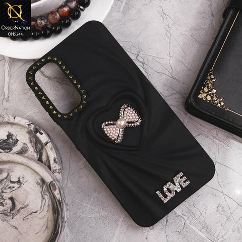 Samsung Galaxy A05s Cover - Black - 3D Love Rhinesteart Wrinkle Fold Design Soft Silicon Protective Case