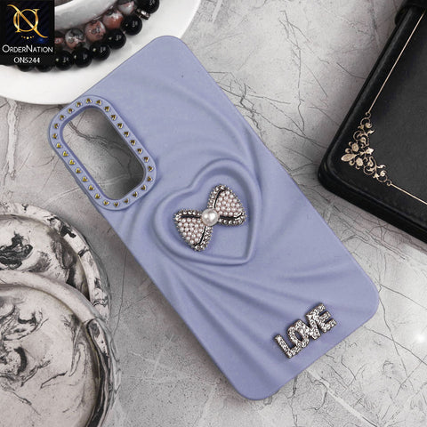 Samsung Galaxy A05s Cover - Blue - 3D Love Rhinesteart Wrinkle Fold Design Soft Silicon Protective Case