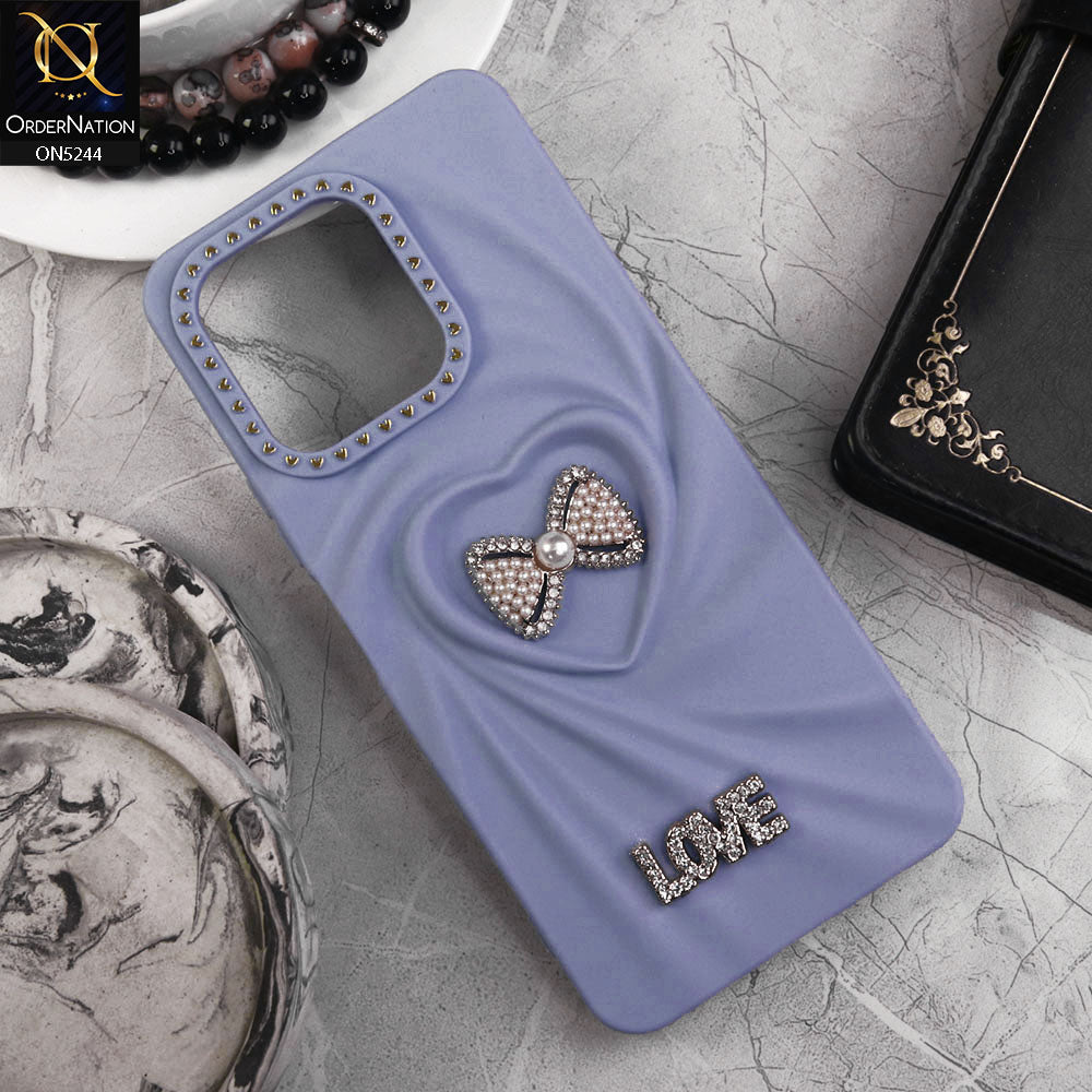 Vivo Y28 Cover - Blue - 3D Love Rhinesteart Wrinkle Fold Design Soft Silicon Protective Case