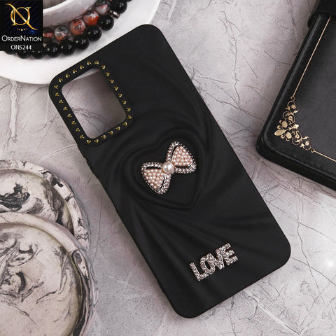 Vivo Y21 Cover - Black - 3D Love Rhinesteart Wrinkle Fold Design Soft Silicon Protective Case