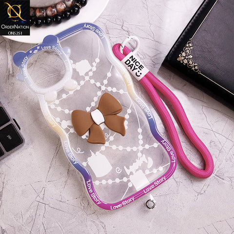 iPhone 12 Pro Cover - Brown - New Love Story Cute 3D Bow Knot Soft Silicone Protective Case