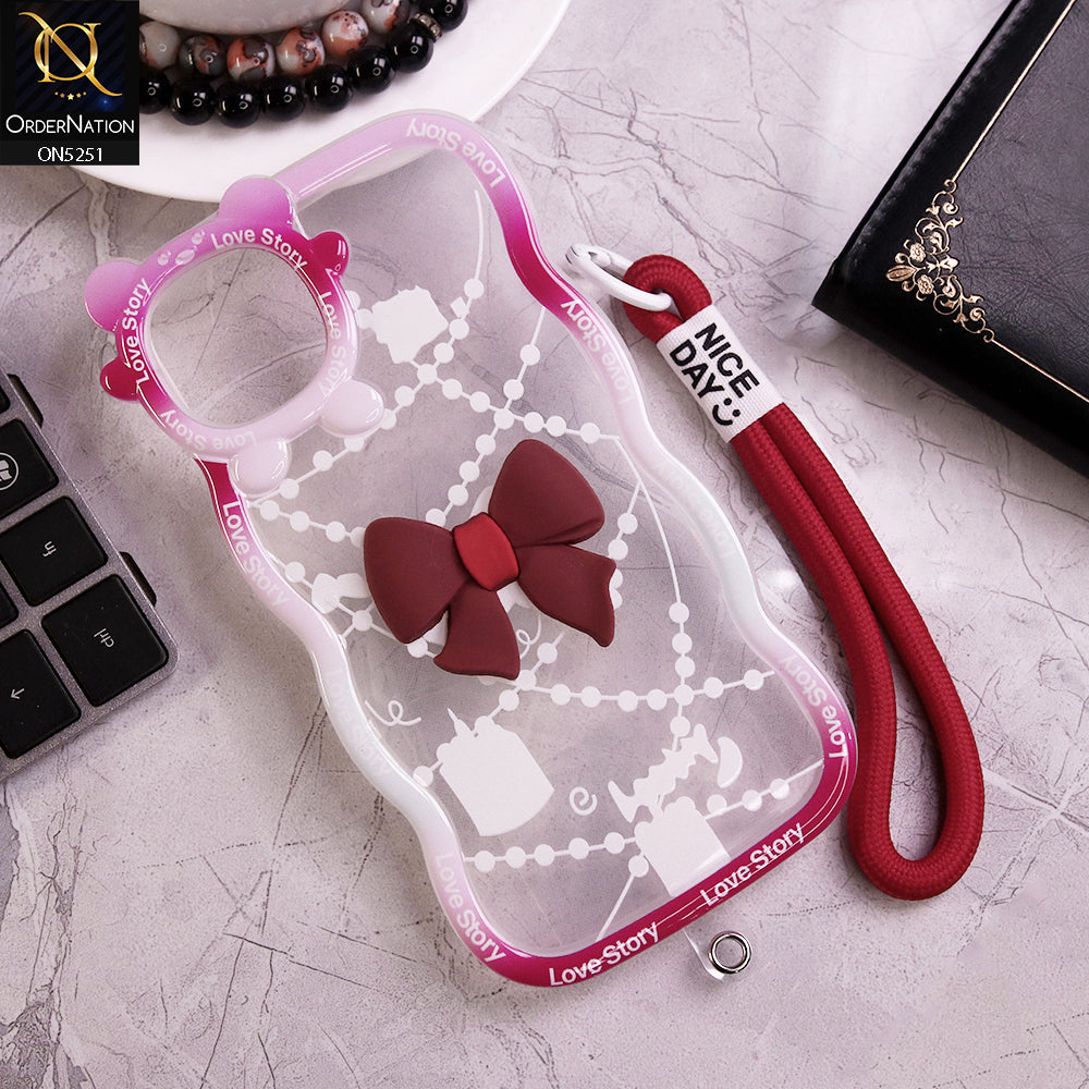 iPhone 12 Cover - Red - New Love Story Cute 3D Bow Knot Soft Silicone Protective Case