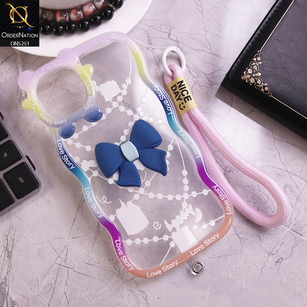 iPhone XS / X Cover - Blue - New Love Story Cute 3D Bow Knot Soft Silicone Protective Case