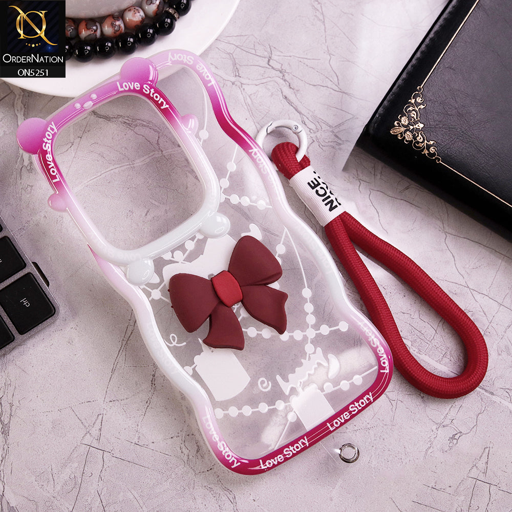 Xiaomi Redmi Note 13R Cover - Red - New Love Story Cute 3D Bow Knot Soft Silicone Protective Case