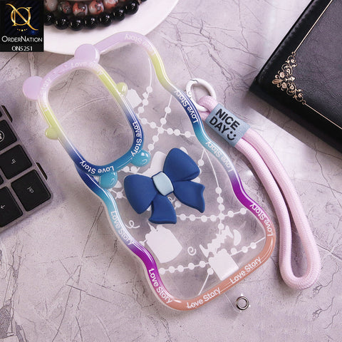 Oppo Reno 12 Cover - Blue - New Love Story Cute 3D Bow Knot Soft Silicone Protective Case