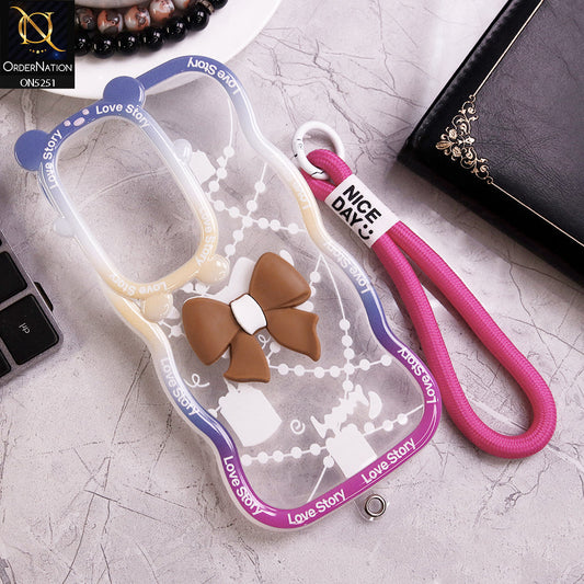 Oppo Reno 12 Cover - Brown - New Love Story Cute 3D Bow Knot Soft Silicone Protective Case