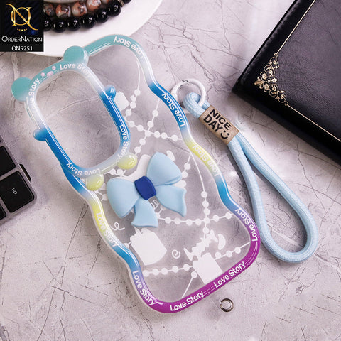 Oppo Reno 12 Cover - Cyan - New Love Story Cute 3D Bow Knot Soft Silicone Protective Case