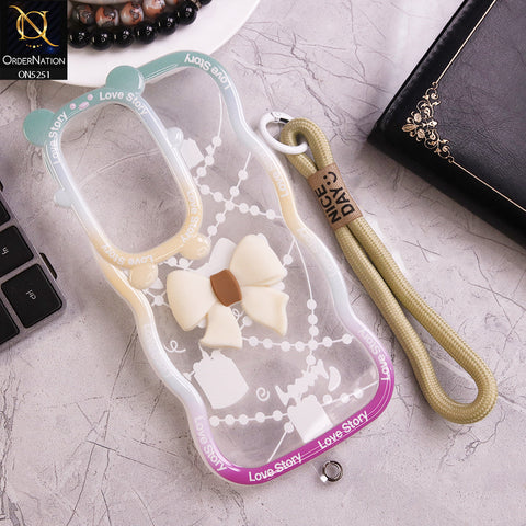 Oppo Reno 12 Cover - White - New Love Story Cute 3D Bow Knot Soft Silicone Protective Case