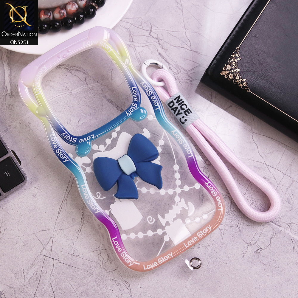 Oppo Reno 12F Cover - Blue - New Love Story Cute 3D Bow Knot Soft Silicone Protective Case